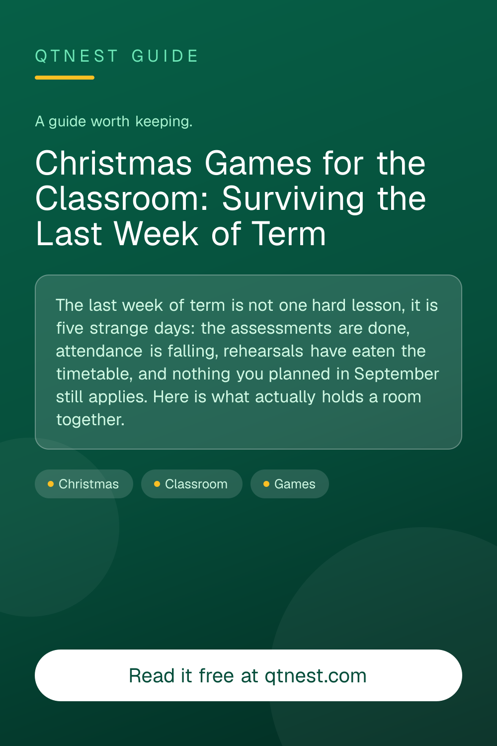 No-prep Christmas games for the last week of term — how to plan five days rather than one lesson, what to run when half the class has already left, the ten-minute fillers that fit around rehearsals, and how to include the children who do not celebrate.