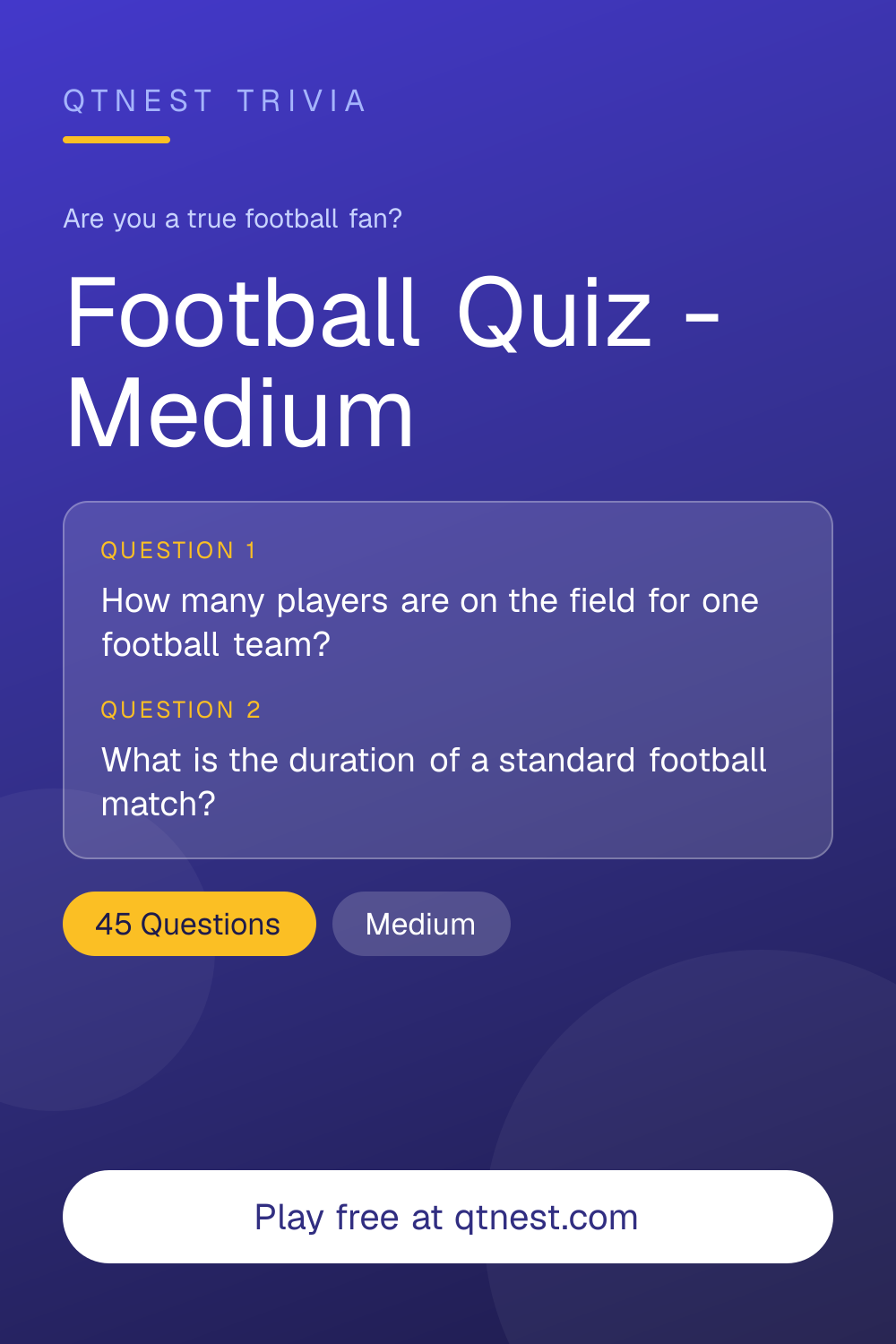 A challenging football trivia quiz for real fans. 10 medium-difficulty questions on players, clubs, and tournaments. Free.