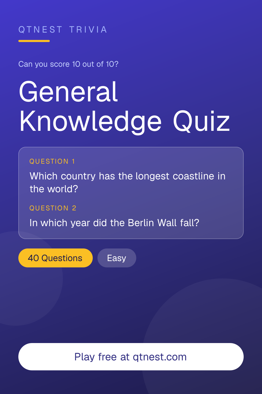 Test your general knowledge with 10 easy trivia questions covering capitals, currencies, and world facts. Free quiz, no signup.