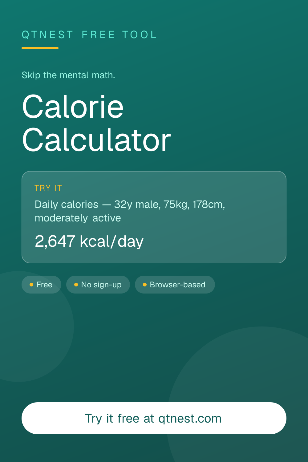 Calculate how many calories you need per day to lose weight, maintain, or gain. Based on the Mifflin–St Jeor equation. Free, metric and imperial.