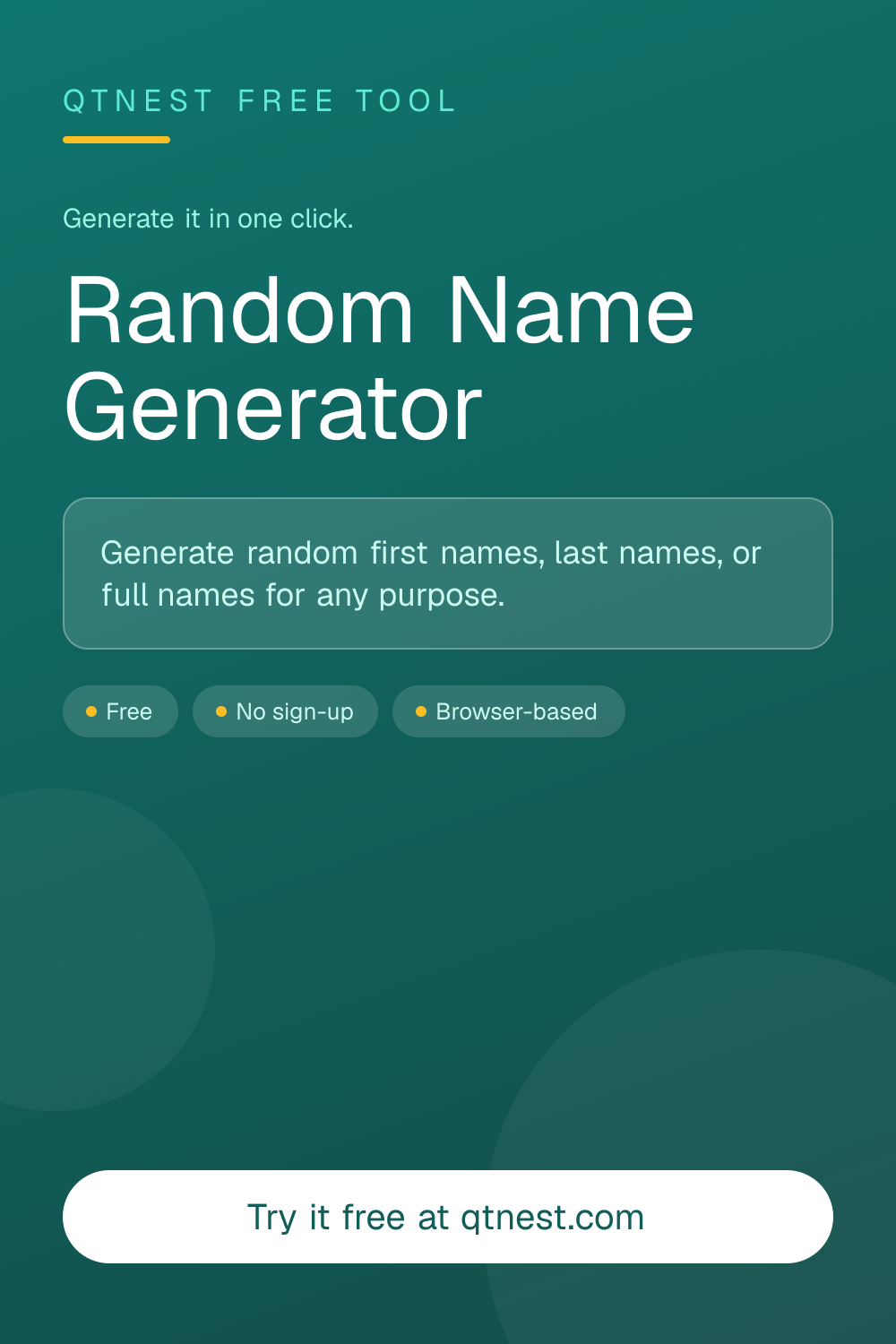 Generate random first names, last names, or full names instantly. Great for fiction writing, test data, usernames, and more.