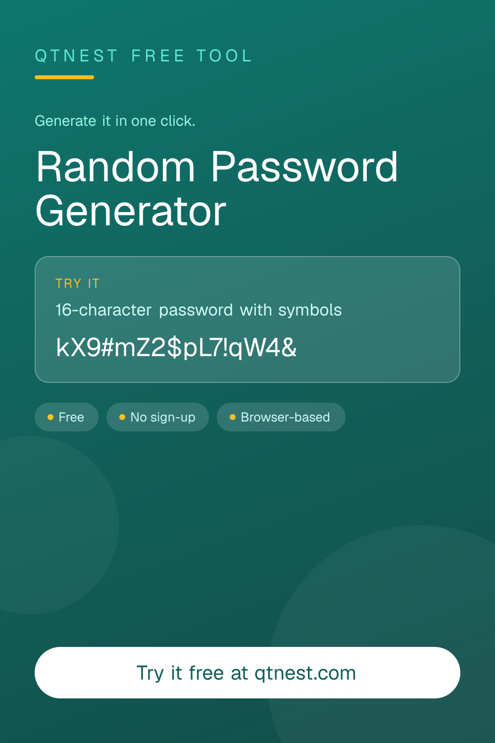 Generate strong random passwords with custom length and characters. 100% browser-based — your password never leaves your device. Free.
