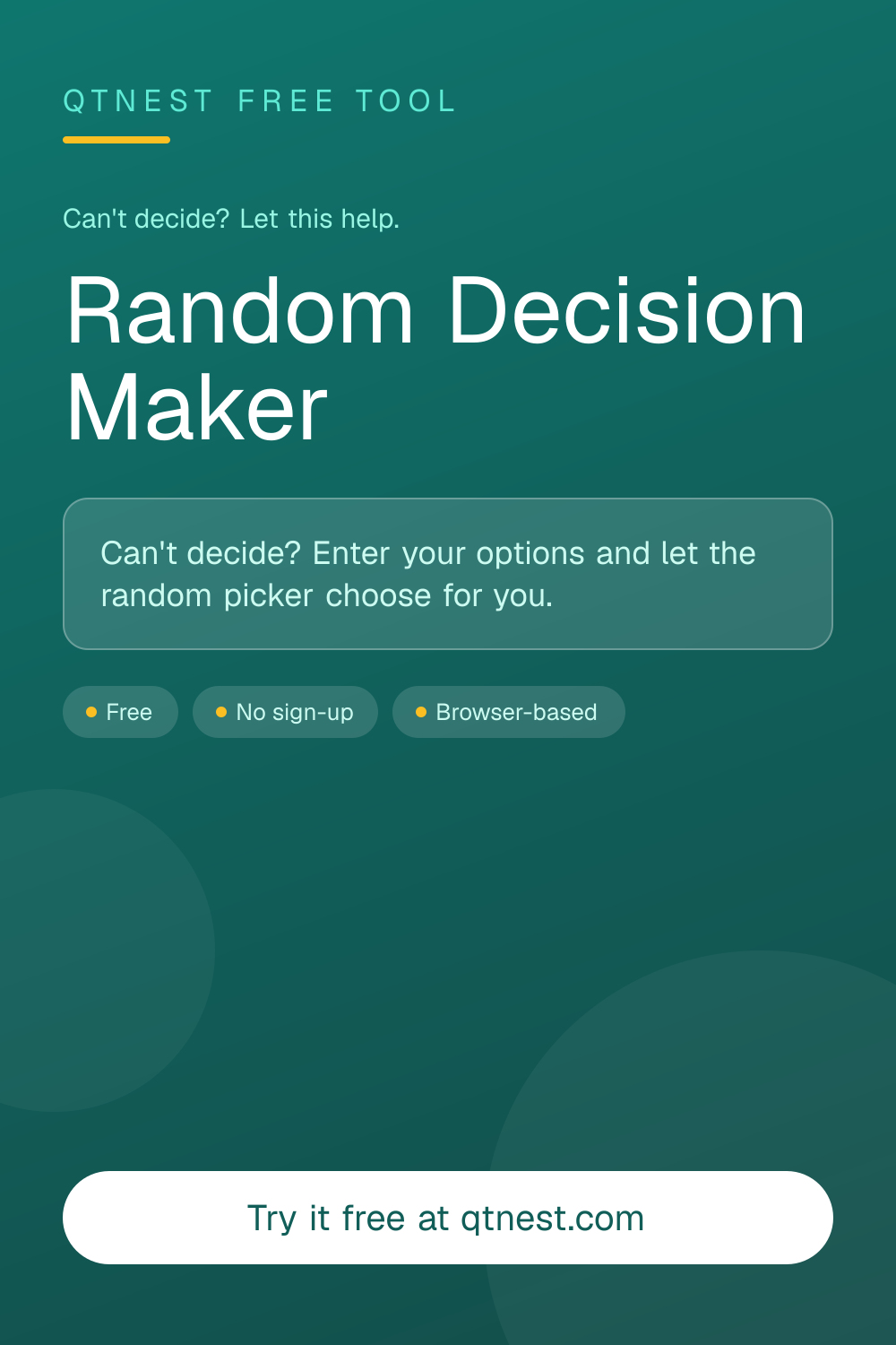 Can't decide? Enter your options and let the random picker choose for you. Fair, fast, and completely free.