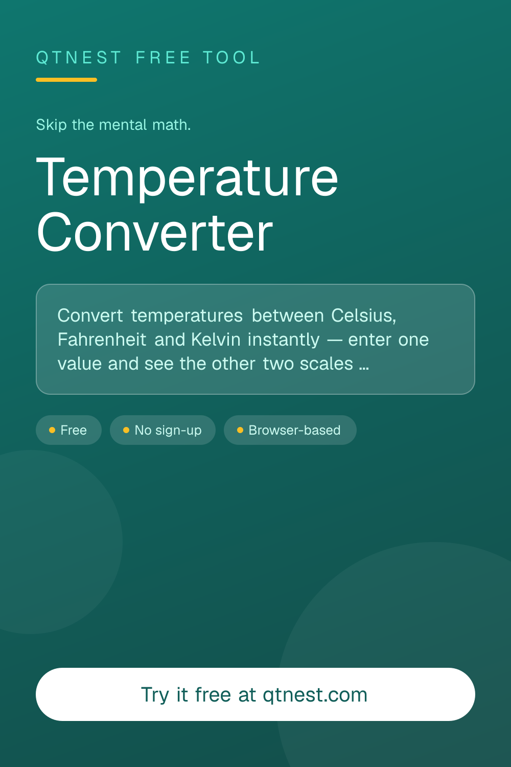 Convert Celsius to Fahrenheit, Fahrenheit to Celsius and Kelvin instantly. Free browser-based temperature converter with the exact formulas — no signup.